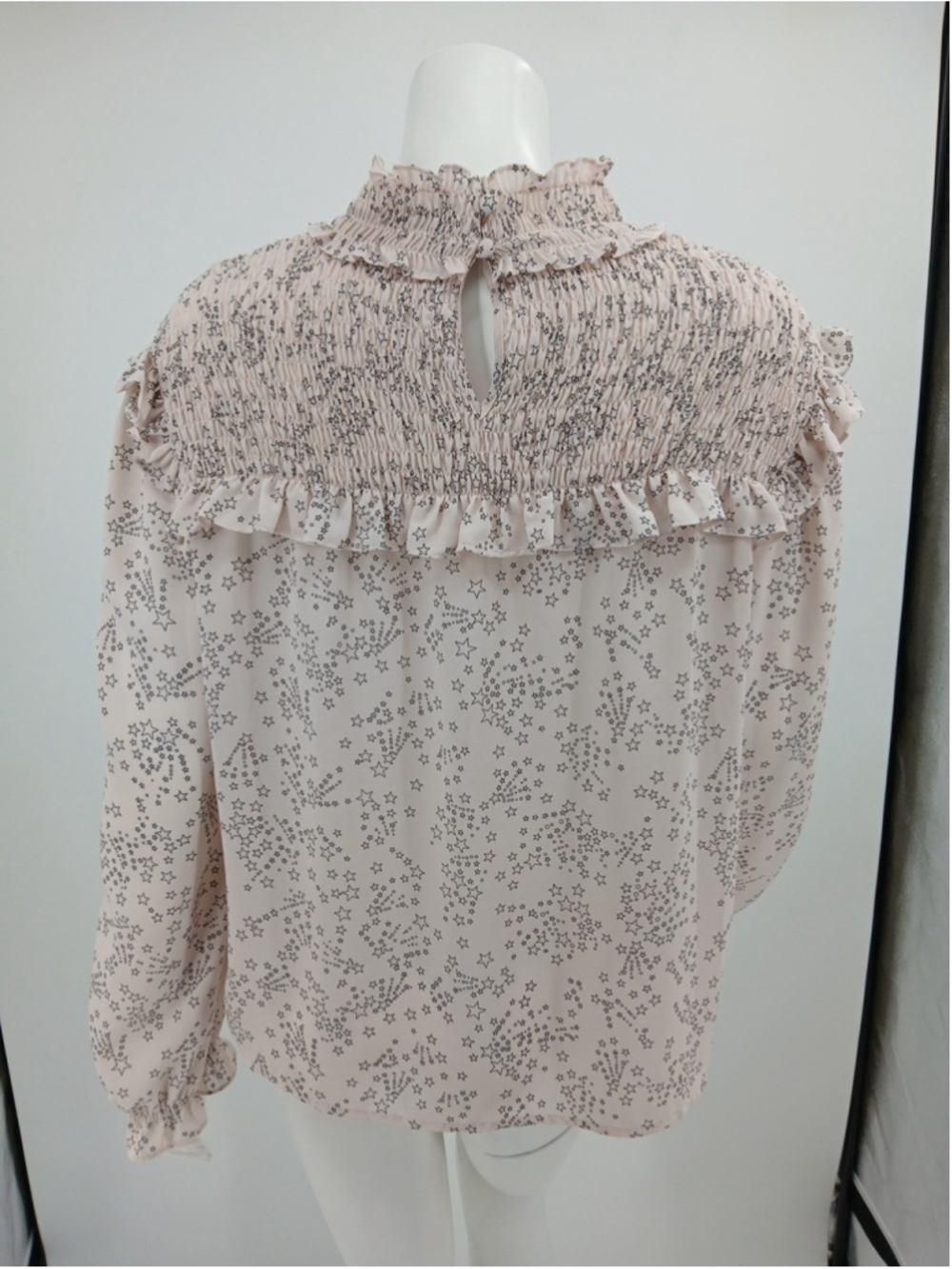 Rebecca Minkoff Sharon Star Print Mockneck Blouse Top Pale Pink Size XL Chiffon - Picture 11 of 16